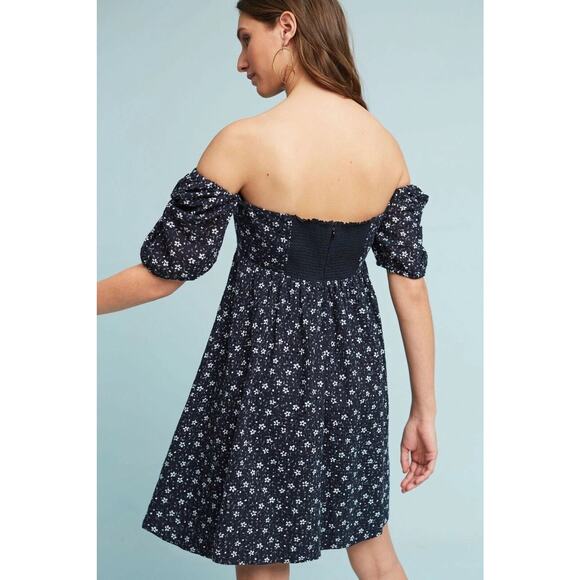 Maeve Anthropologie Lillian Floral Dress Puff Sleeve Mini Dress Women’s 4 Navy - Picture 15 of 16
